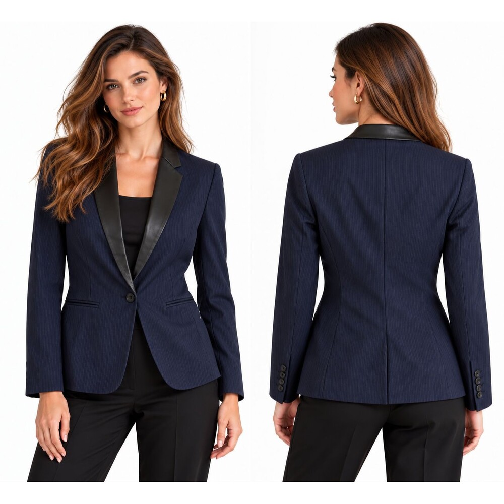 Gerard Darel Navy Blue Pinstripe Blazer Jacket Womens Size 36